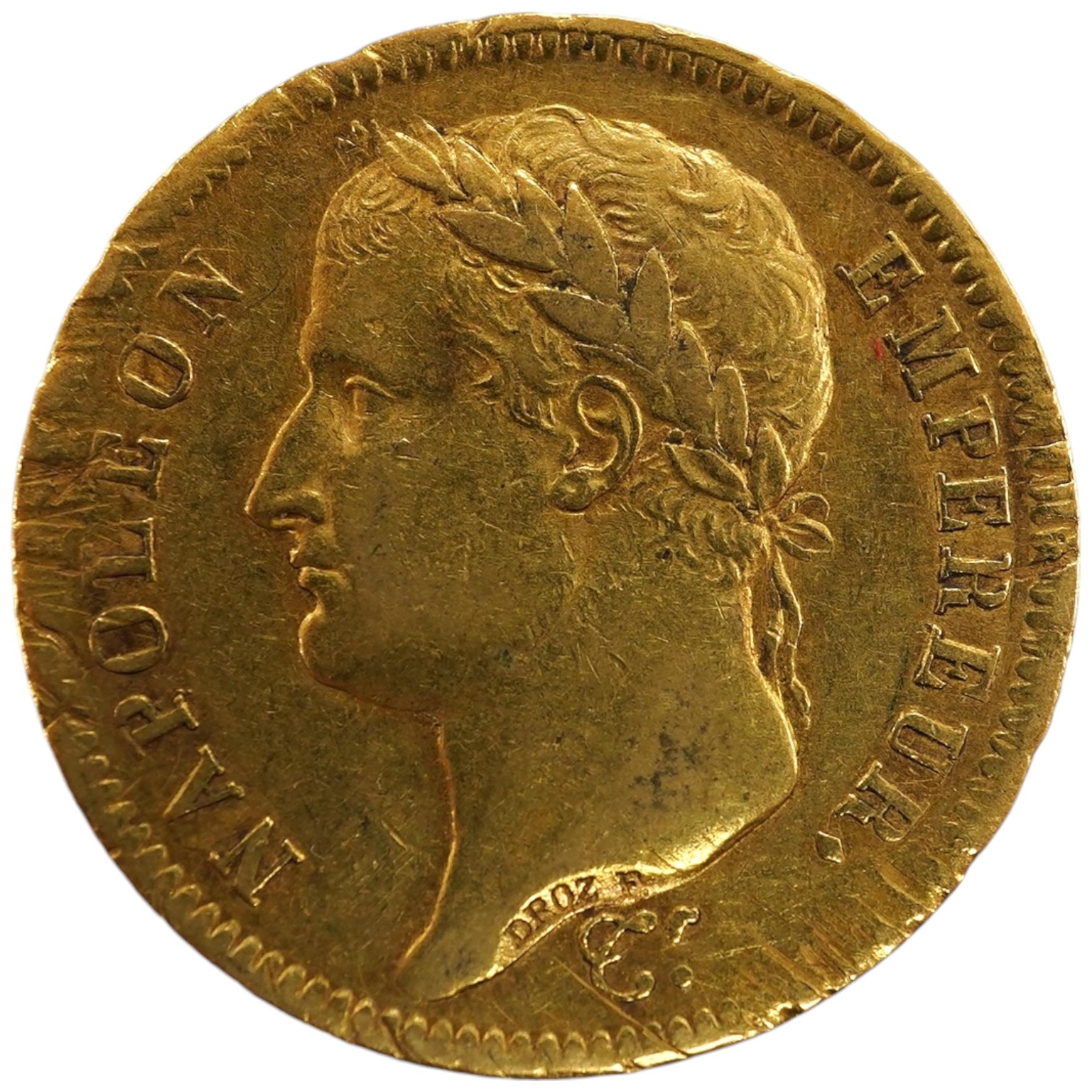 France gold coins, Napoleon I, 40 Francs, 1811A (km# 696.1), probably demounted, otherwise fine or better, approx. 12.85g